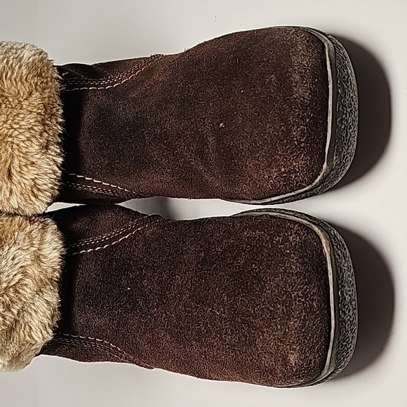 BareTraps Legend Booties Ankle Boot Brown Suede Leather Side Zipper Faux Fur 11M - Picture 11 of 16